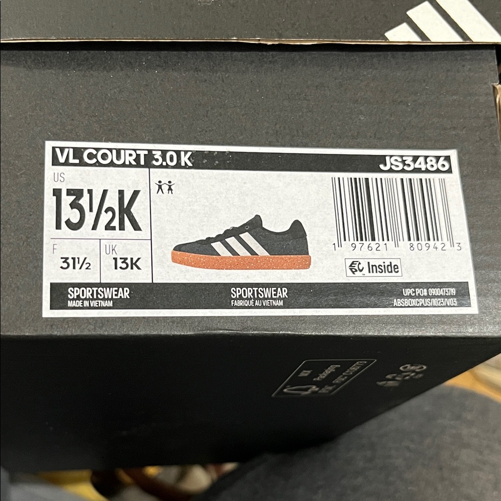 Adidas VL Court 3.0 K Black Sneakers with White Stripes